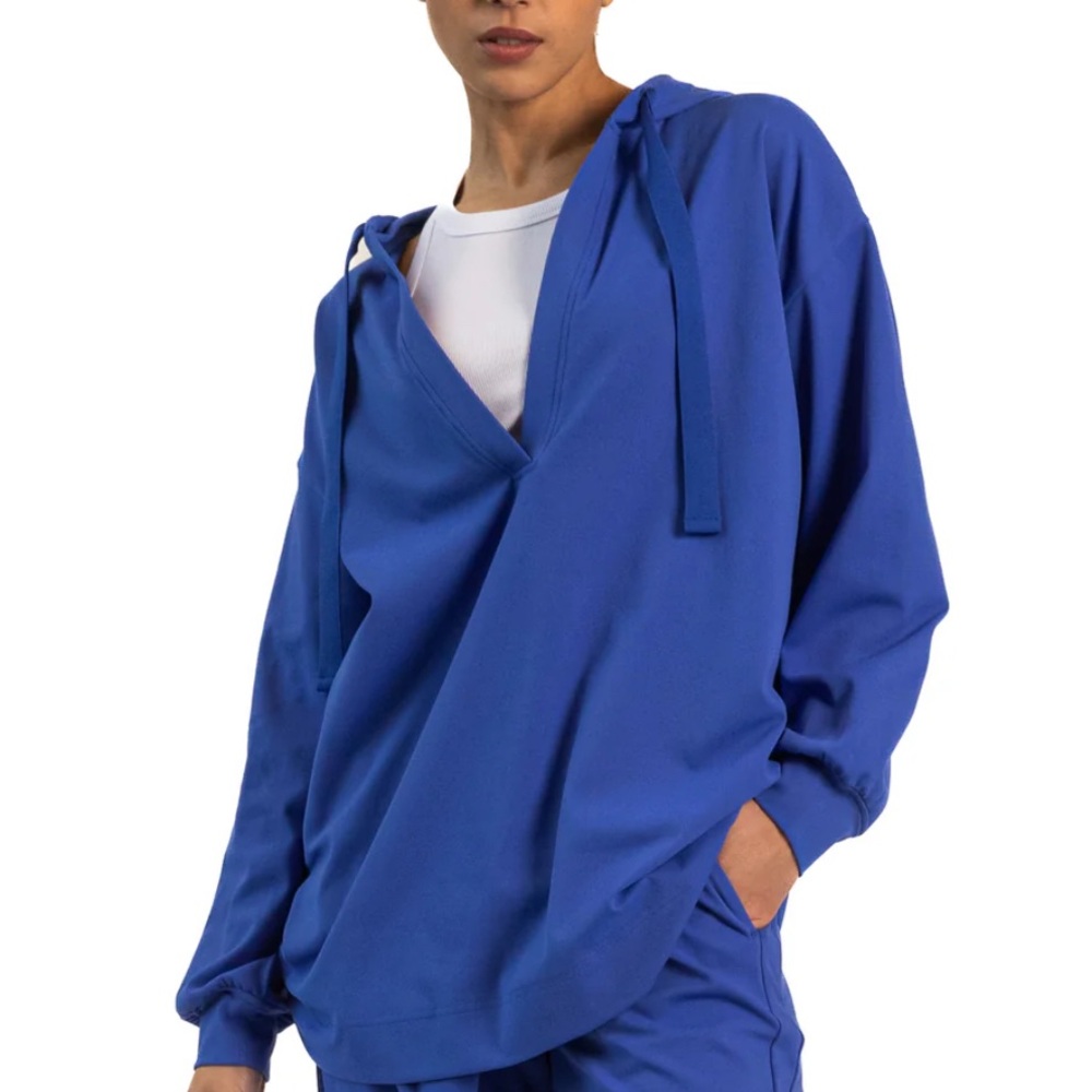 Women's Blue Hoodie Top Paper Label